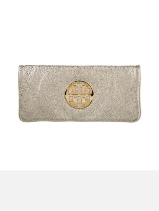 Tory Burch Handbags - Tory Burch Metallic Gold Logo Clutch
